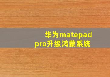 华为matepad pro升级鸿蒙系统